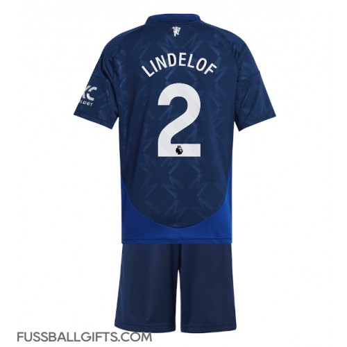 Manchester United Victor Lindelof #2 Fußballbekleidung Auswärtstrikot Kinder 2024-25 Kurzarm (+ kurze hosen)